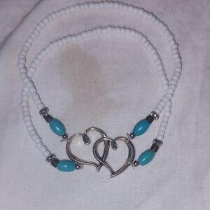 Silver Heart Charm Beaded Bracelet